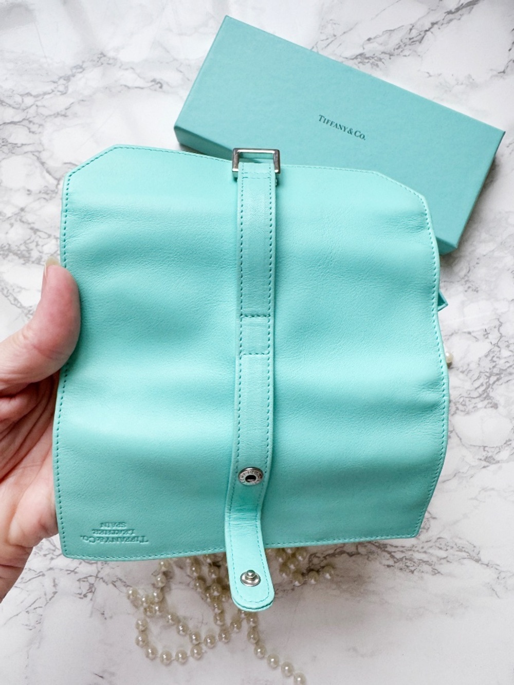 TIFFANY & Co. jewelry roll travel case Tiffany Blue leather small accessory ring - Picture 8 of 14